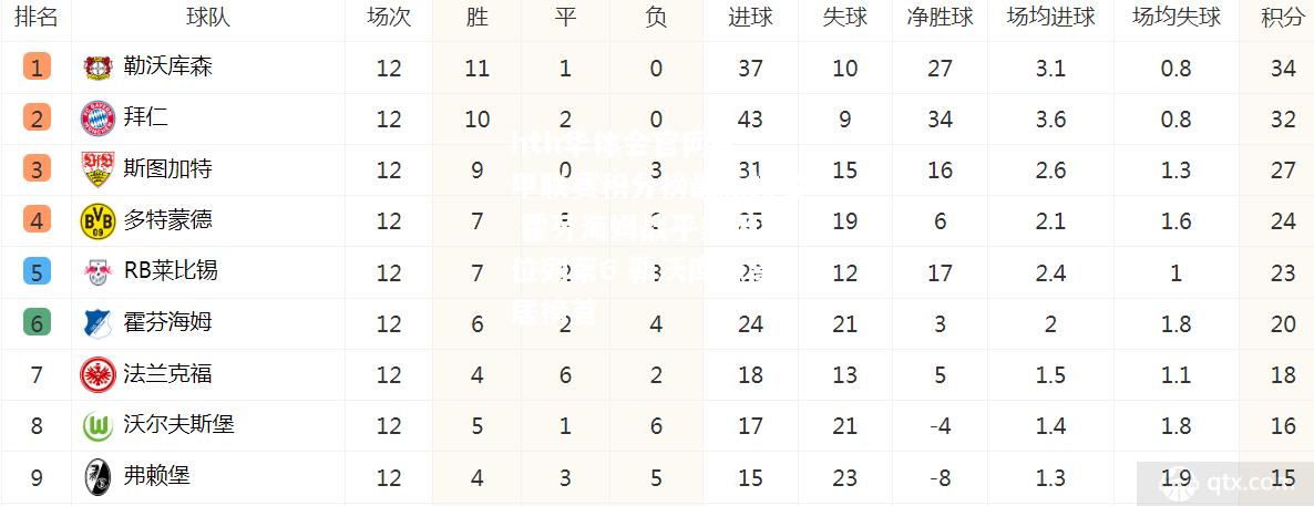hth华体会官网-德甲联赛积分榜最新排名 霍芬海姆战平美因茨位列第6 勒沃库森高居榜首